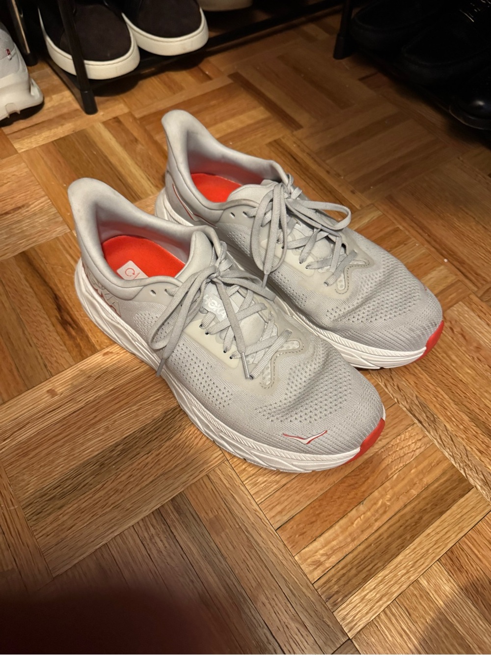 Hoka White and Orange Running Shoe